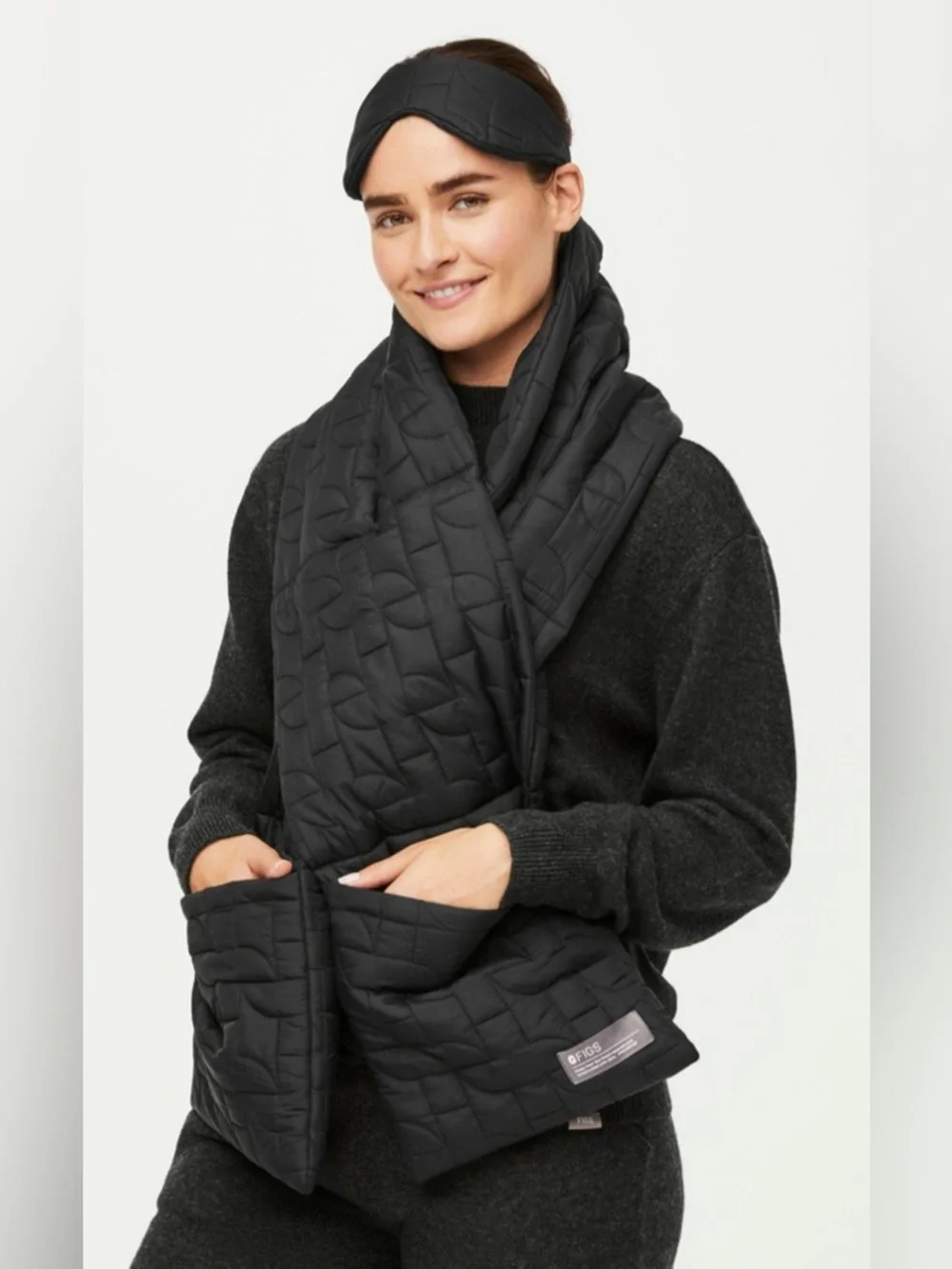 Figs Quilted Black Wrap Scarf